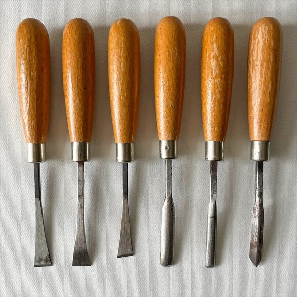 Vintage Footprint England 6 pc Wood Carving Chisel Set Woodworking Hand Tool - Picture 4 of 8